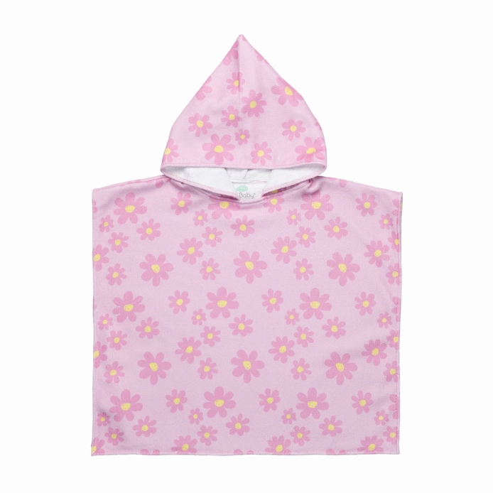 Βρεφικό πόντσο για την παραλία ροζ με λουλουδάκια 