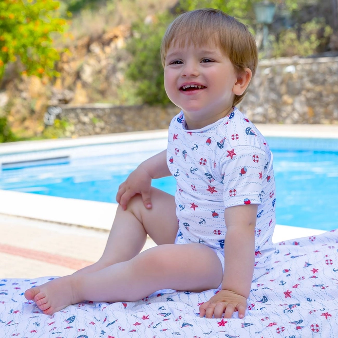 Μπλούζα Rash Guard - Upf 50+ Λευκή με άγκυρες 