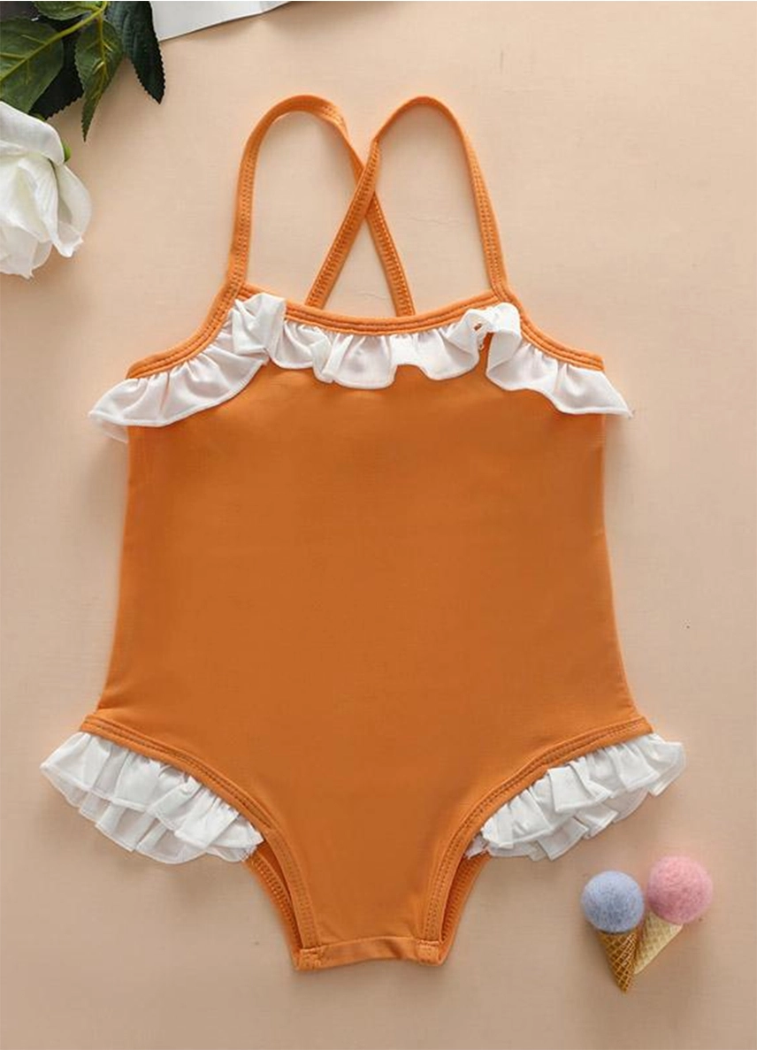 Ολόσωμο μαγιό με βολάν τερακότα 