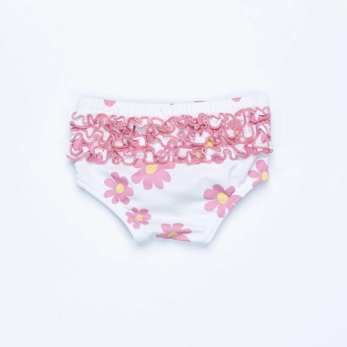 Βρεφικό μαγιό βρακάκι UPF 50+ με ροζ λουλούδια και βολάν