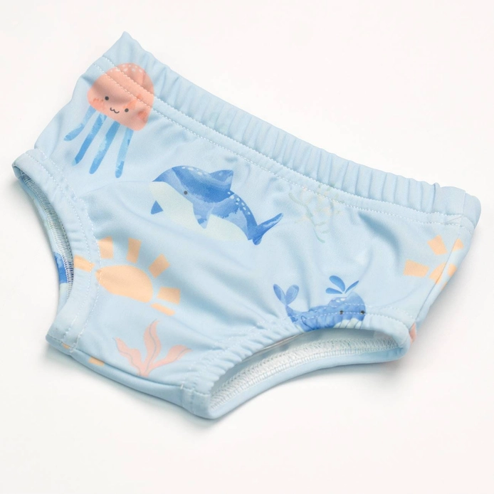 Βρεφικό μαγιό βρακάκι UPF 50+ Γαλάζιο με ζώα της θάλασσας 