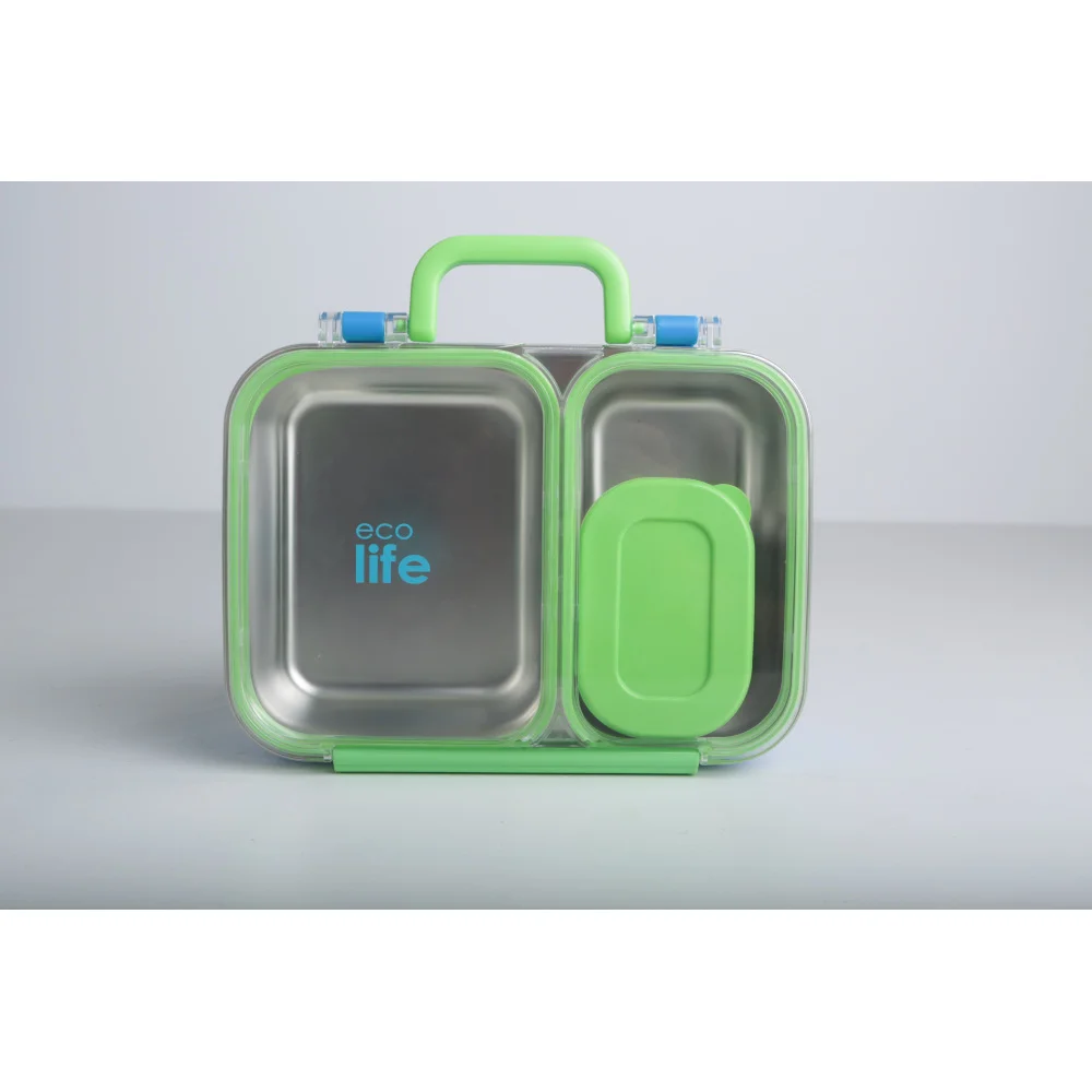 Ecolife-Φαγητοδοχείο με 2 χωρίσματα και μπολ- Μπλε 800ML
