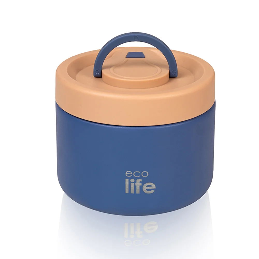 Ecolife-Στρογγυλό Θερμός Φαγητού 650ml | Μπλε