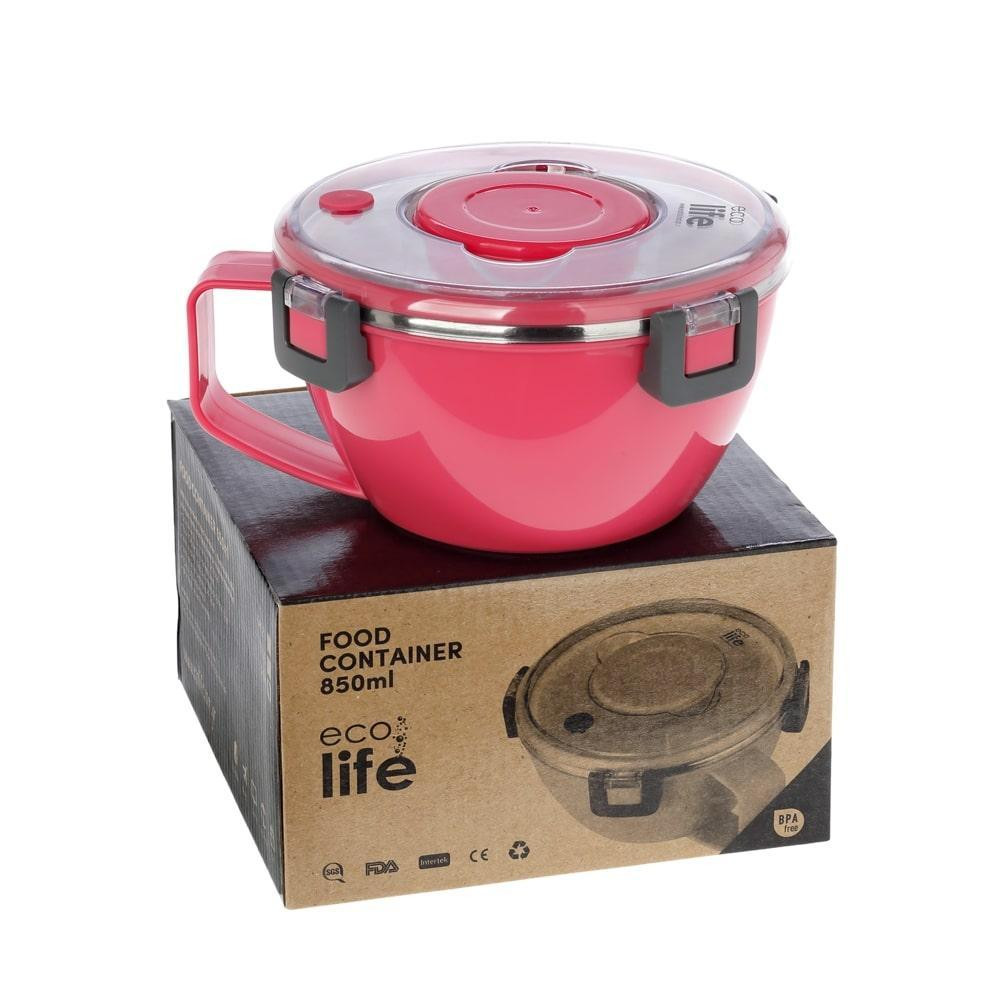 Ecolife-Φαγητοδοχείο Θερμός Με Χώρισμα Ροζ  850ml 